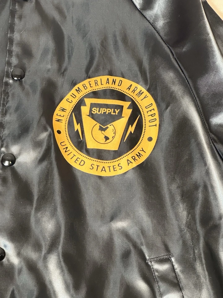 Army Depot New Cumberland Mens Satin Nylon XL Jacket Patched Button Snap Varsity - Image 3 of 4