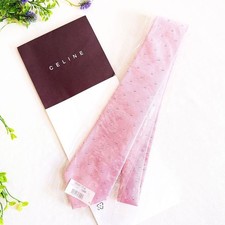 Celine Triomphe Silk Tie Pink All-over Pattern Made in Italy Used