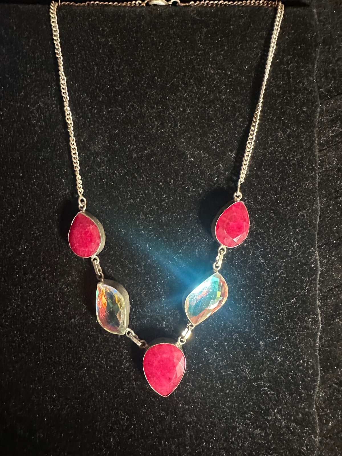 Sterling Silver genuine rough cut ruby necklace - image 1