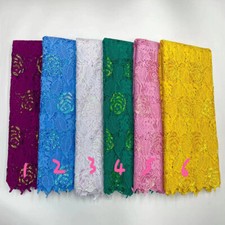 5yards Flower Leaf Embroidery Lace Fabric Hollowed Out Sequin for Dress Sew Trim
