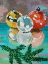 Dipinto acrilico originale. Natura morta di Capodanno. Fatto a mano. Decorazi...