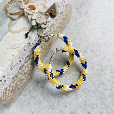 Large beaded hoop earrings Big circle woman seed bead earrings Sigma Gamma Rho