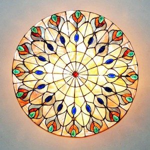 Tiffany Stained Glass Peacock Ceiling Light Home Flush Mount Lamp