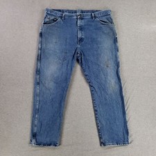 Wrangler 42x30 Regular Fit Blue Jeans Old School Distressed Faded Worn Vintage