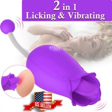 Rose Clit G-spot Vibrator Oral Licking Dildo Bullet Sex Toys for Women Purple