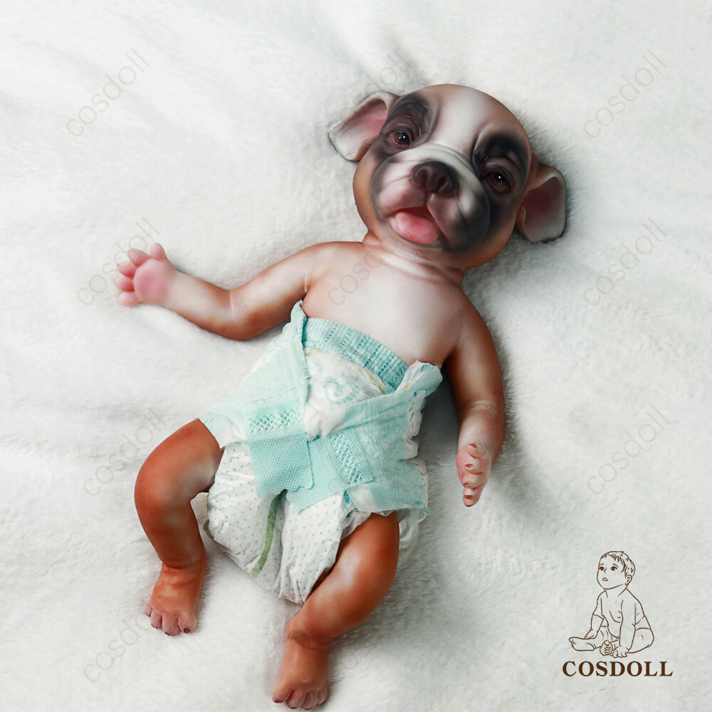 13.7" Soft Silicone Yellow Dog Reborn Puppies Doll Lifelike Handmade Dog Dolls