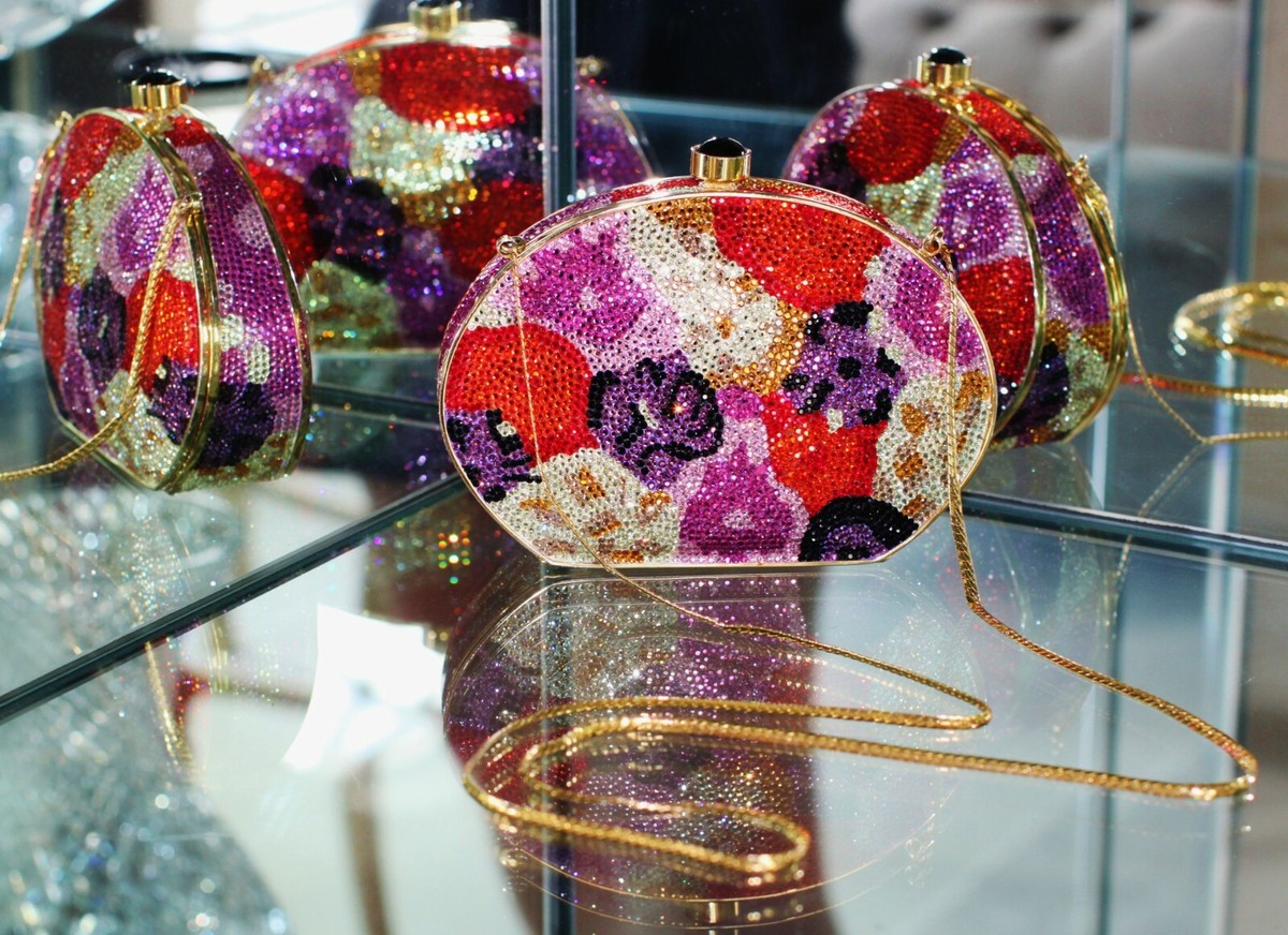 JUDITH LEIBER SWAROVSKI CRYSTAL FLOWER POPPY PANSY FLORAL