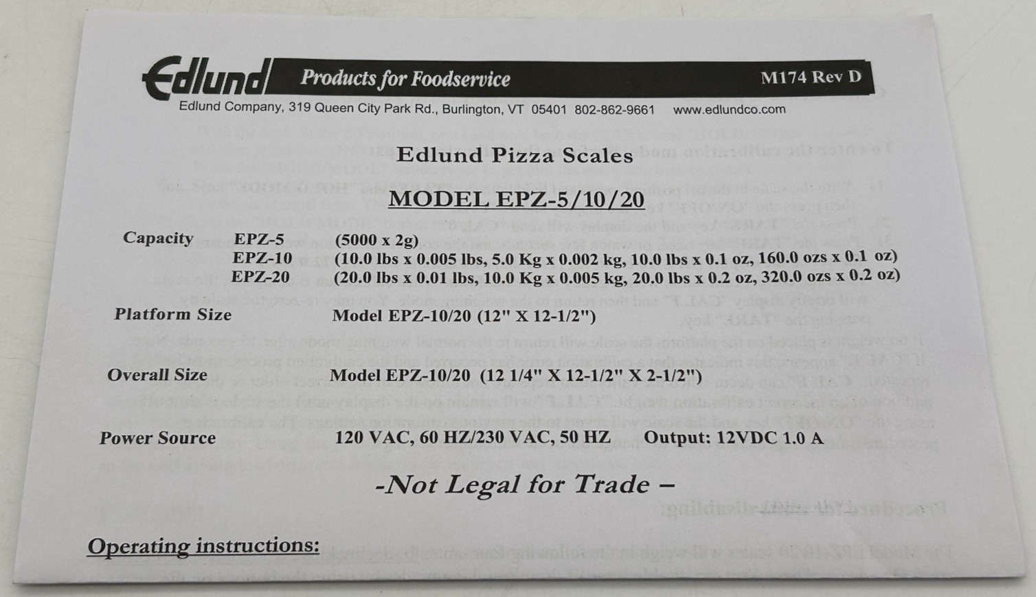 NEW Edlund EPZ-20 20 lb Digital Pizza Scale 12-1/4" x 12-1/2" Stainless Steel
