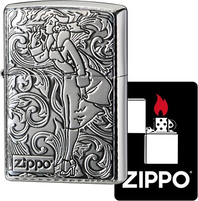 Zippo Arabesque Windy Girl Silver Mild Router Cut 2 Sided Processing Lighter