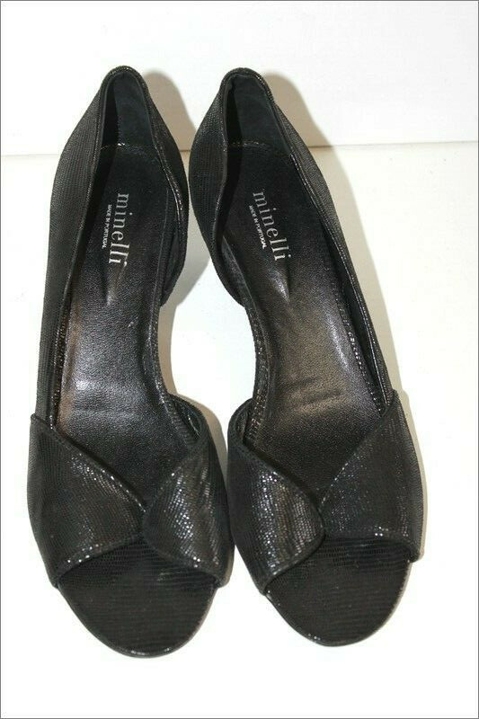 Escarpins De Soirée Minelli En Cuir Noir Brillant - Taille 40 - Talon Cône 6,5 Cm - Occasion TTB