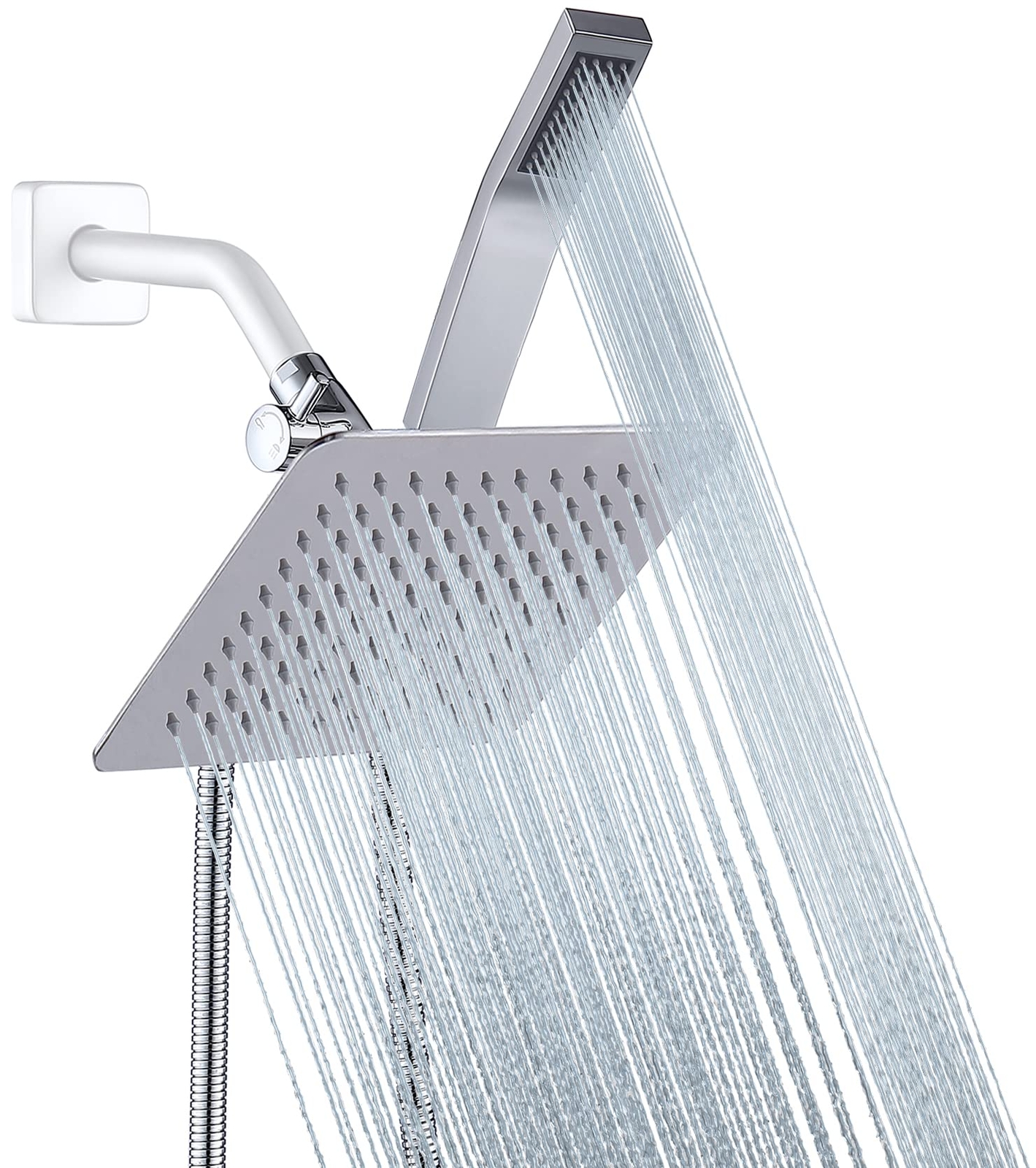 Metal Square 8 Inches Rainfall Shower Head With Handheld Spray Combo, Dual Sh...