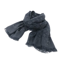 LOUIS VUITTON Monogram Stole Shawl Logo Silk Glitter Silk Navy Unisex Used