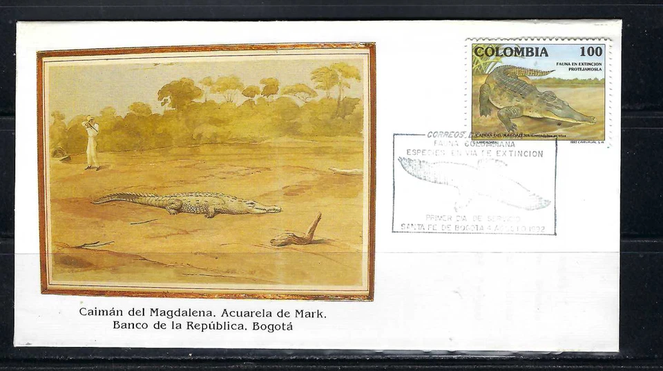 CROCODYLUS ACUTUS.- BY RIVER MAGDALENA- COLOMBIA  F.D.C. 1992 - Image 2 of 2