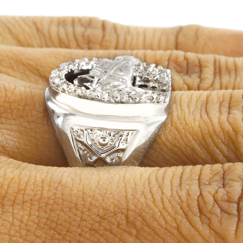 Natural Diamond Horseshoe Ring for Mens 14k White Gold Plated Sterling Silver - Image 3 of 4