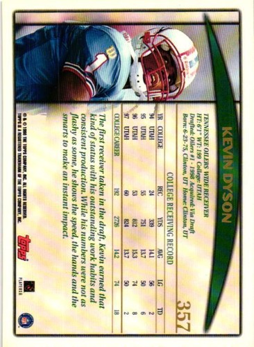 1998 Topps #357 Kevin Dyson - Foto 2 di 2