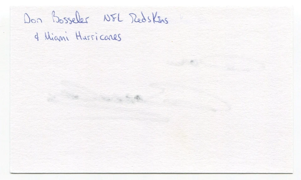 Don Bosseler Signed 3x5 Index Card Autographed NFL Football Washington - Image 2 of 2