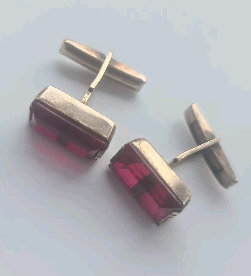 Cufflinks Silver 875 Ruby Stone Gold-Platted USSR… - image 10