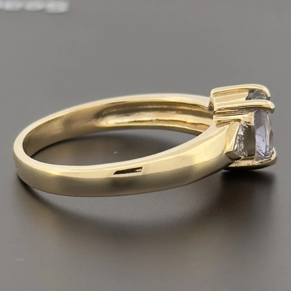 Anillo Corazón Tres Piedras Iolita Oro Amarillo 9ct Talla N Sello Foto 3 de 4