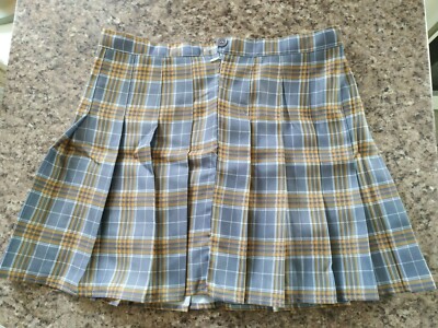 Womens Girls Grey/Yellow Printed Tartan Plaid Mini Skirt Skort