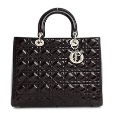 Christian Dior Patent Cannage Large Lady Dior Burgundy Top Handle Shoulder Bag