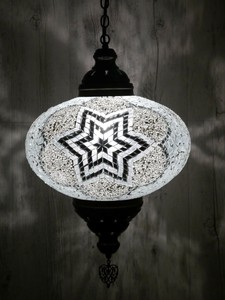 Turkish Mosaic Ceiling Light Pendant Clear White Star Large Size