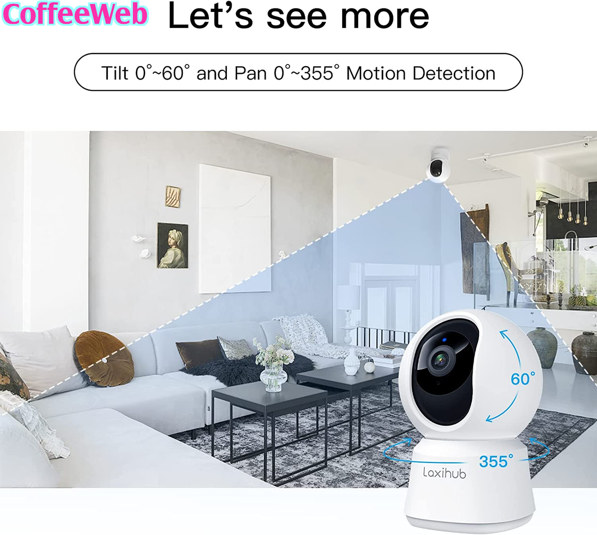 LAXIHUB Telecamera WiFi Interno 2K | Rotazione 355° | Visione Notturna | Rilevamento Umani | Audio Bidirezionale | Compatibile Alexa - Foto 3