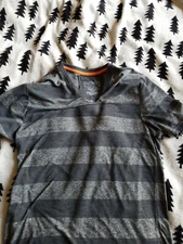 Mens v neck gray striped shirt size M
