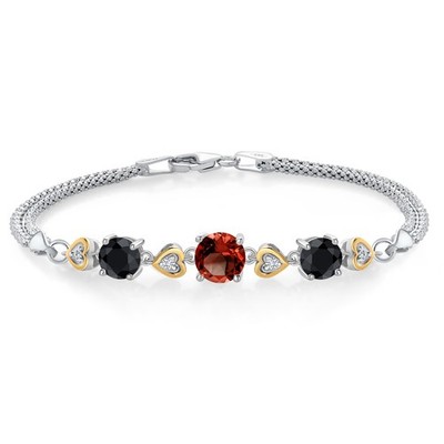 925 Sterling Silver and 10k Yellow Gold Garnet Black Sapphire and White Lab