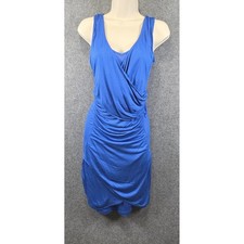 SuperTrash Dama Dress Women;s Blue Sleeveless Ruched Wrap V-Neck Jersey Mini XS