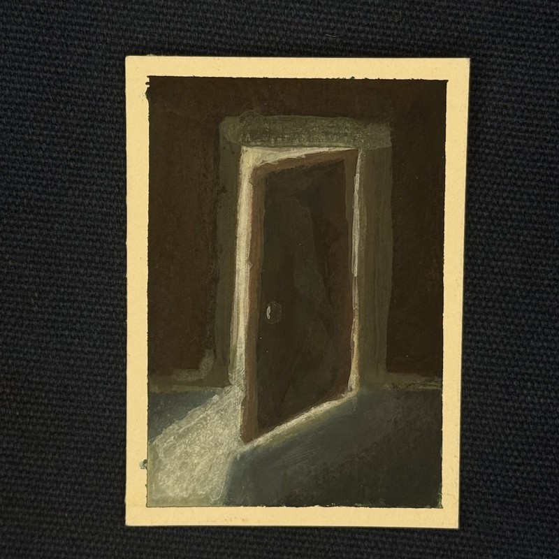 ACEO Original Gouache Cracked Door 2.5x3.5 On Paper By EAW