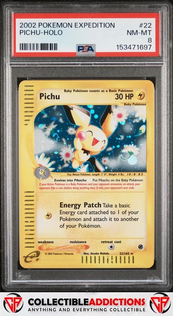 2002 Pokemon Expedition #22 Pichu Holo Swirl PSA 8