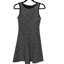 J Crew Size 00 Black Gray Tweed Fit and Flare Dress Sleeveless Wool Cotton Blend