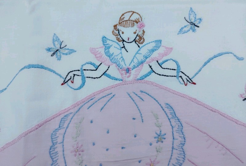 Adorable Vtg Southern Belle Pillow Cases Set of Two Standard Size Pink and White