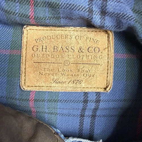 Vintage 90s GH Bass Denim Jacket Mens XL Leather Collar Plaid Lined Workwear image 3