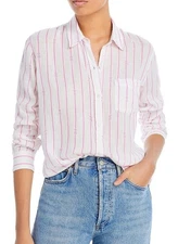 Rails Charli White Pink Pinapple Stripped Linen Button Down Blouse Sz XS Relaxed