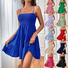 Ladies Holiday Backless Strappy Swing Summer Mini Stretchy Beach Sun Dress SIZES
