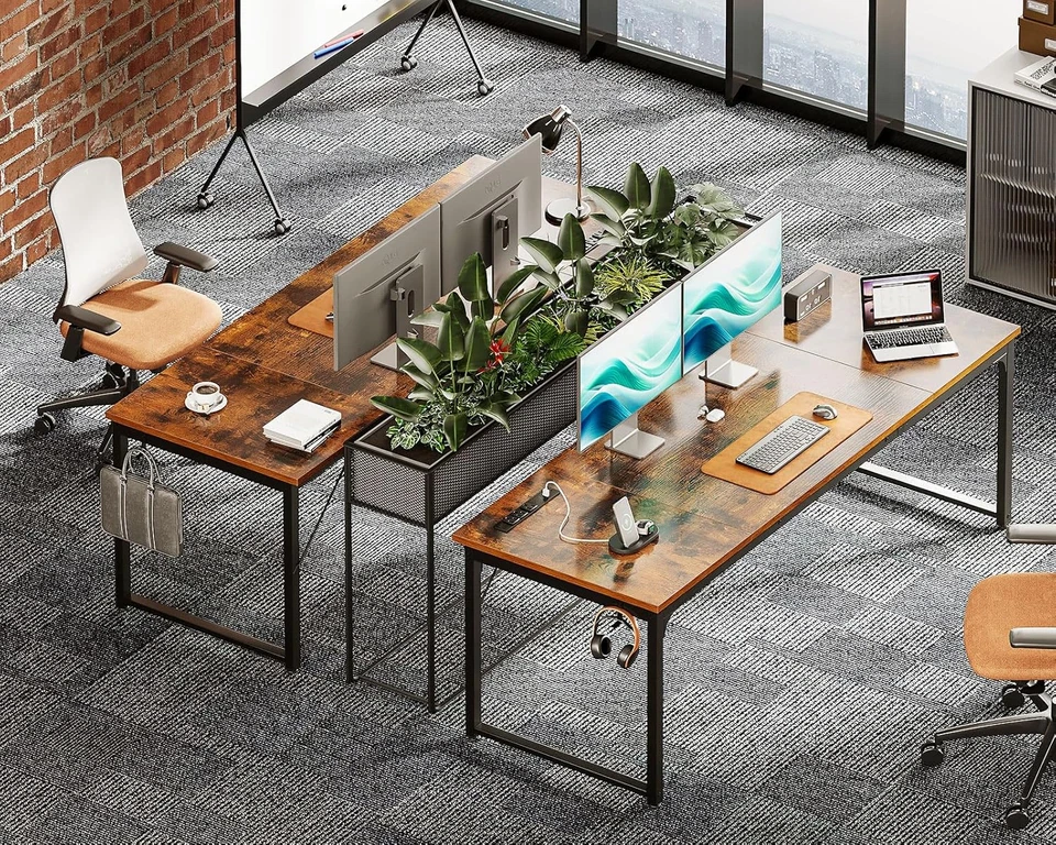 Escritorio de computadora de 71 pulgadas con puertos USB, escritorio de oficina grande, estudio largo escritura estudiantil Foto 4 de 4