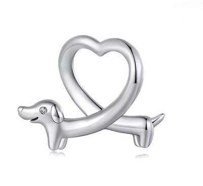 Dackel Wurst Hund Herz 925 Sterling Silber Charm Liebe Tier Haustier Charms