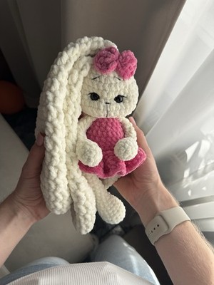Handmade Crochet Bunny Plush Toy Soft Amigurumi Rabbit Pink White Gift Baby