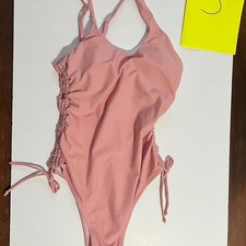 Pink Ruched Side Halter Neck One-Piece Swimsuit