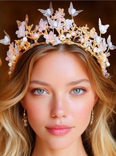 Gold Butterfly Tiaras Queen Crowns Quinceanera Headdress for Women