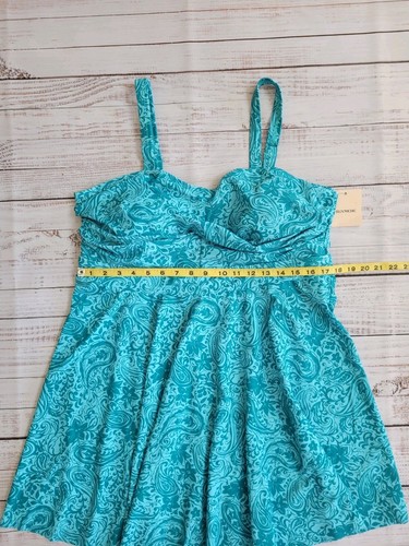 New BLOOMCHIC US 18-20 Turquoise 2 Piece Paisley Twist Front Swim Dress Women - Picture 8 of 16