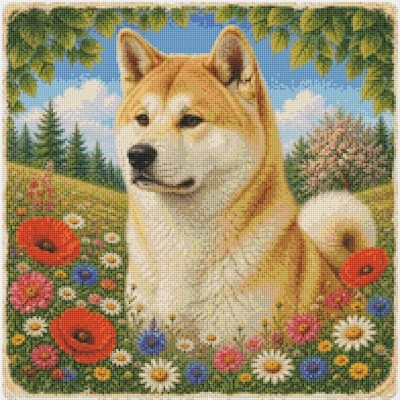 Akita Welpe Hund im Sommer. Kreuzstich gezählt
