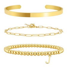 Gold Initial Bracelets Stack for Women Non Tarnish Dainty Gold Bracelet Jewelry