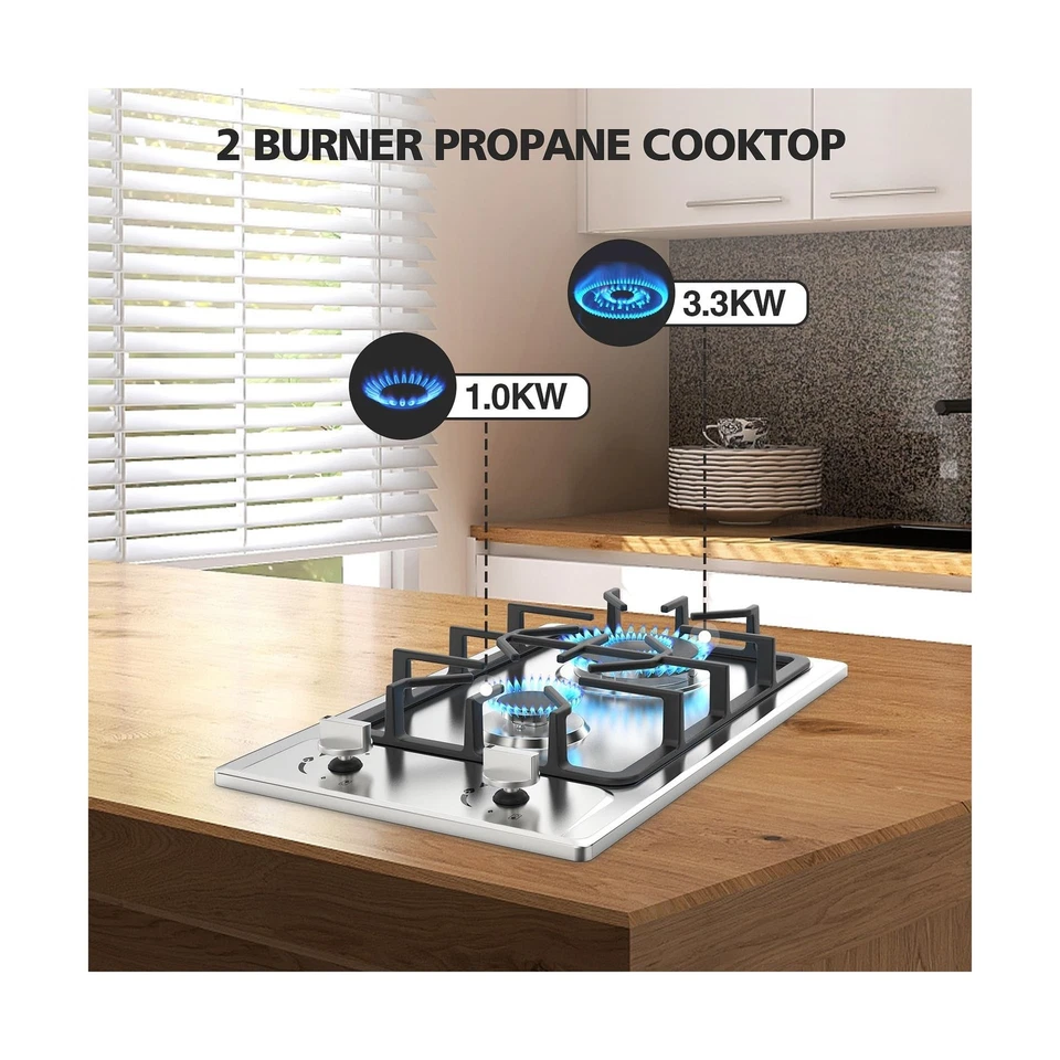 Fogão a gás 2 queimadores, cooktop de propano 12 polegadas, cooktop a gás portátil Nafewin Sta... - Imagem 4 de 4