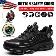Men's Steel Toe Work Safety Shoes Rotating Button Anti Smashing Protection Boots