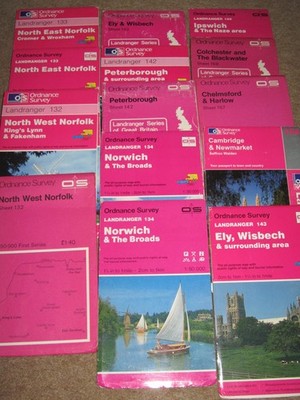 OS Ordnance Survey Landranger Maps - Essex & East Anglia - 'very good condition'