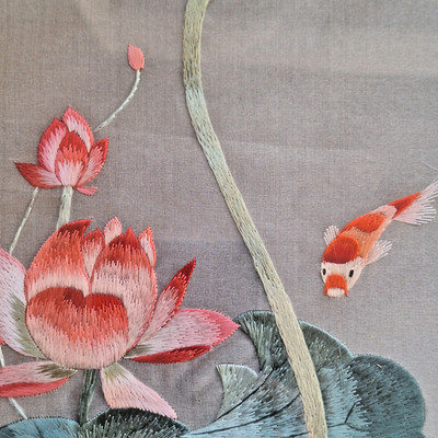 Chinese Double-Sided Silk Embroidery Koi Fish Lotus Artwork Framed Asian Decor