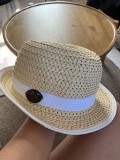 Panama Jack Straw Fedora Hat Natural Paper Braid White Beach Summer One Size