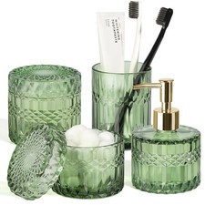 Green Bathroom Set, 4Pcs Green Bathroom Decor Accessory Sets Complete, Glass ...